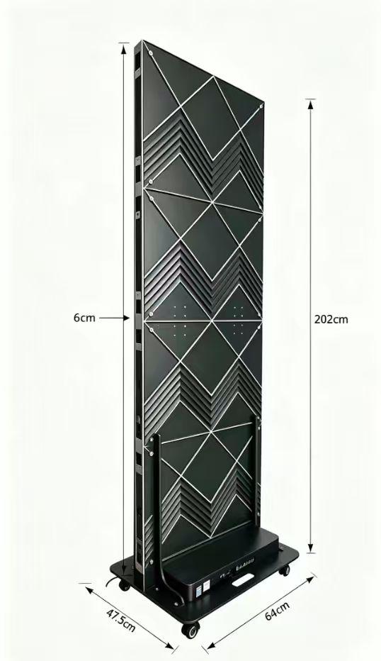 Detailfoto van het aluminium frame van de LED Poster Indoor, 202 cm hoog en 6 cm diep